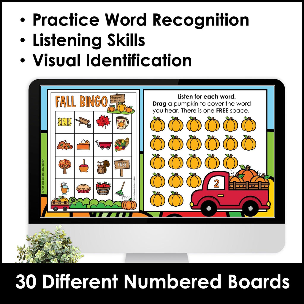 DIGITAL Fall Theme Vocabulary Bingo Game - Google Slides™ - Autumn Words - Hot Chocolate Teachables