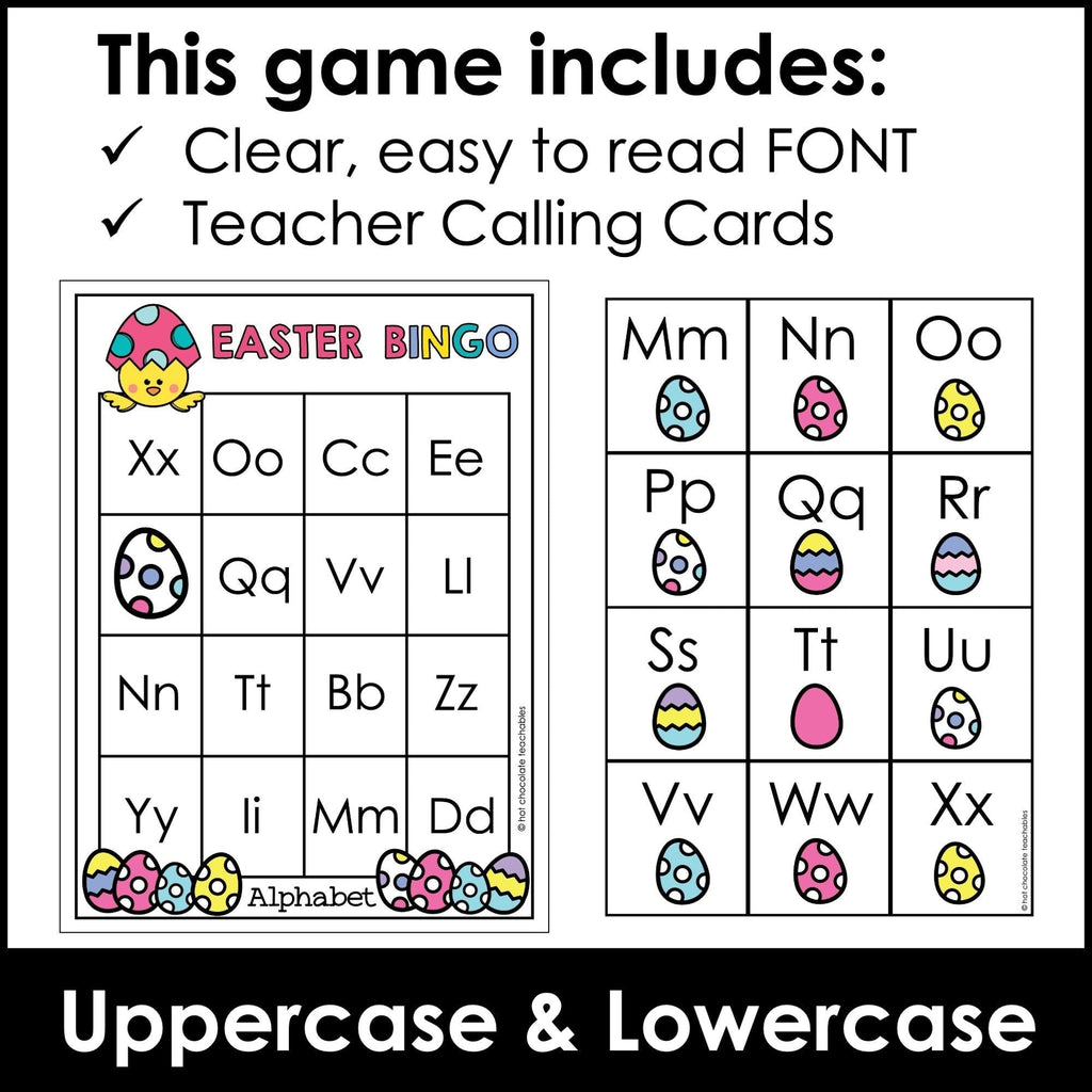 Easter Alphabet Recognition Bingo Game - Uppercase & Lowercase Letters - Hot Chocolate Teachables