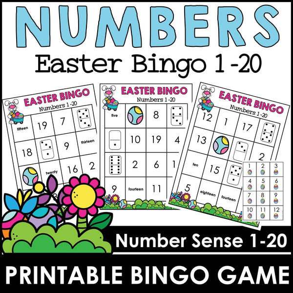 Easter Number Fluency Bingo Game | Number Recognition from 1 to 20 - Hot Chocolate Teachables