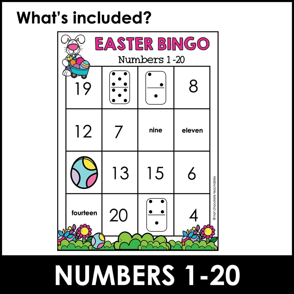 Easter Number Fluency Bingo Game | Number Recognition from 1 to 20 - Hot Chocolate Teachables