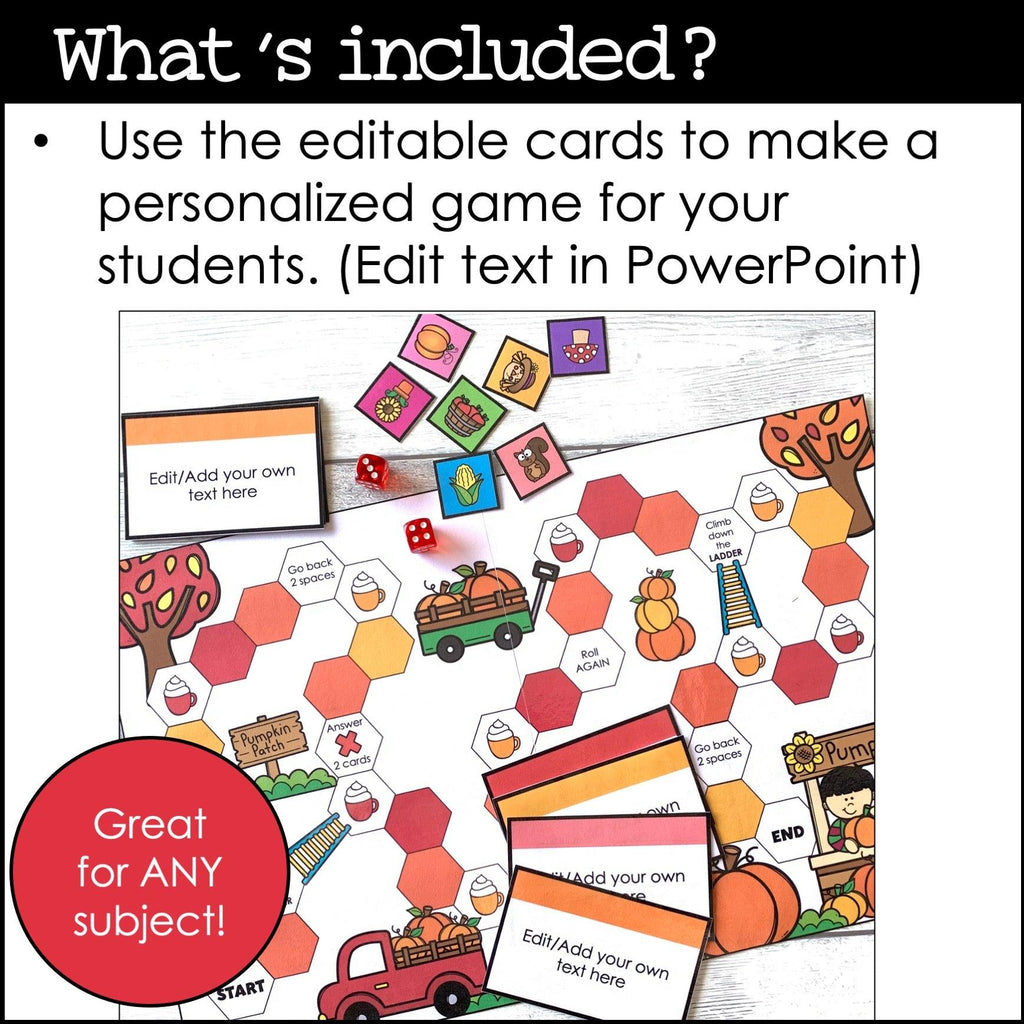 Editable Autumn / Fall Theme Game Board - Create a Board Game for ANY subject - Hot Chocolate Teachables