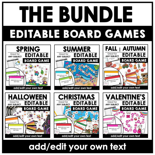 Editable Board Game Bundle - Templates with Editable Game Cards for ANY subject - Hot Chocolate Teachables