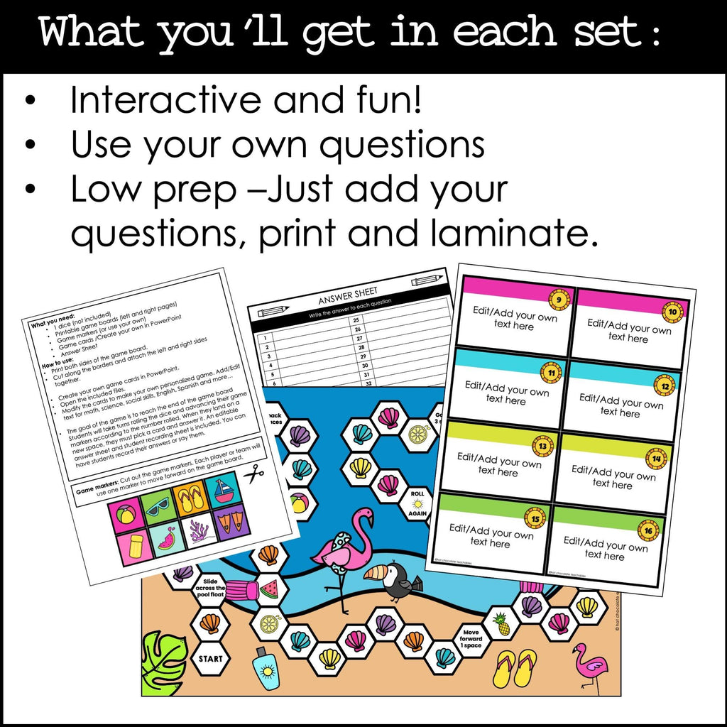 Editable Board Game Bundle - Templates with Editable Game Cards for ANY subject - Hot Chocolate Teachables