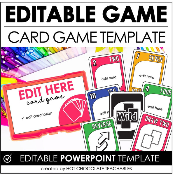 Editable Card Game for ANY Subject | Text Edits in PowerPoint "Plays Like UNO" - Hot Chocolate Teachables