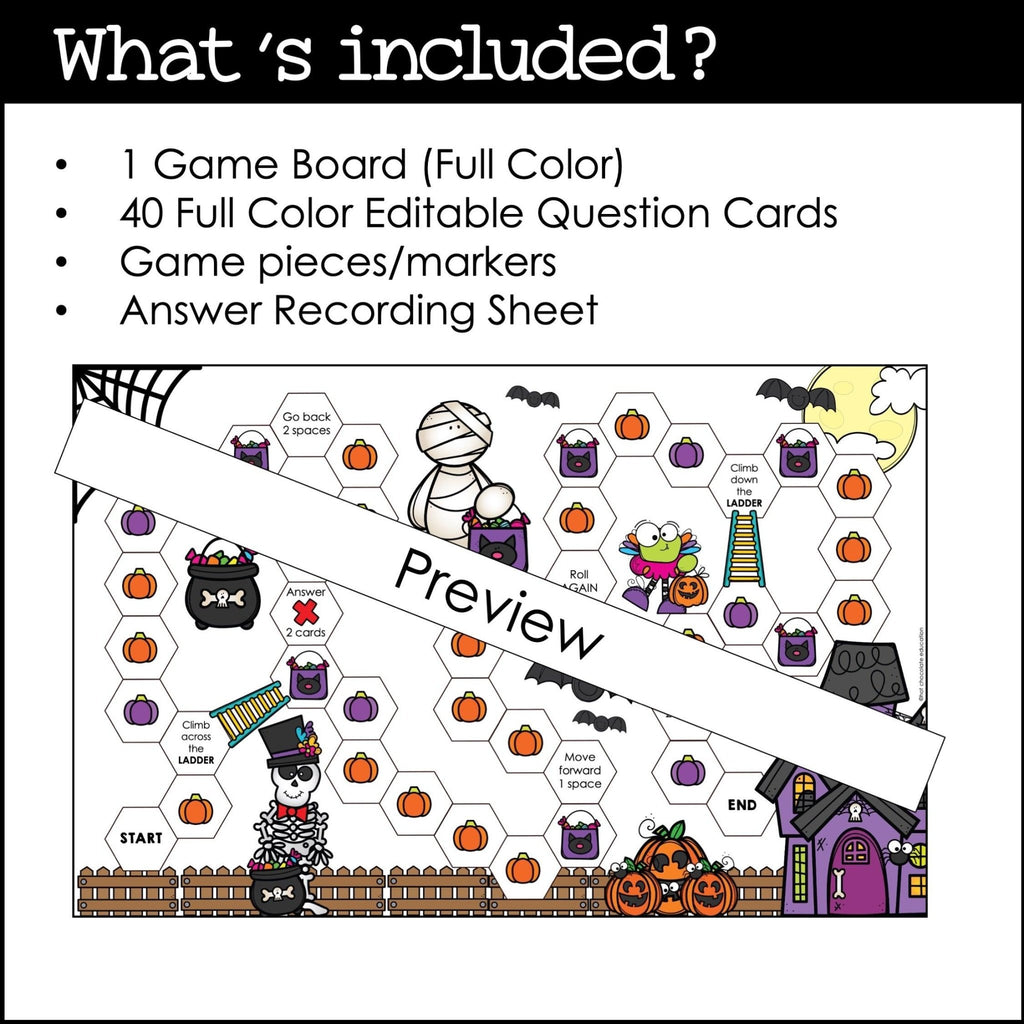 Editable Halloween Game Board | Create editable game cards for ANY subject - Hot Chocolate Teachables