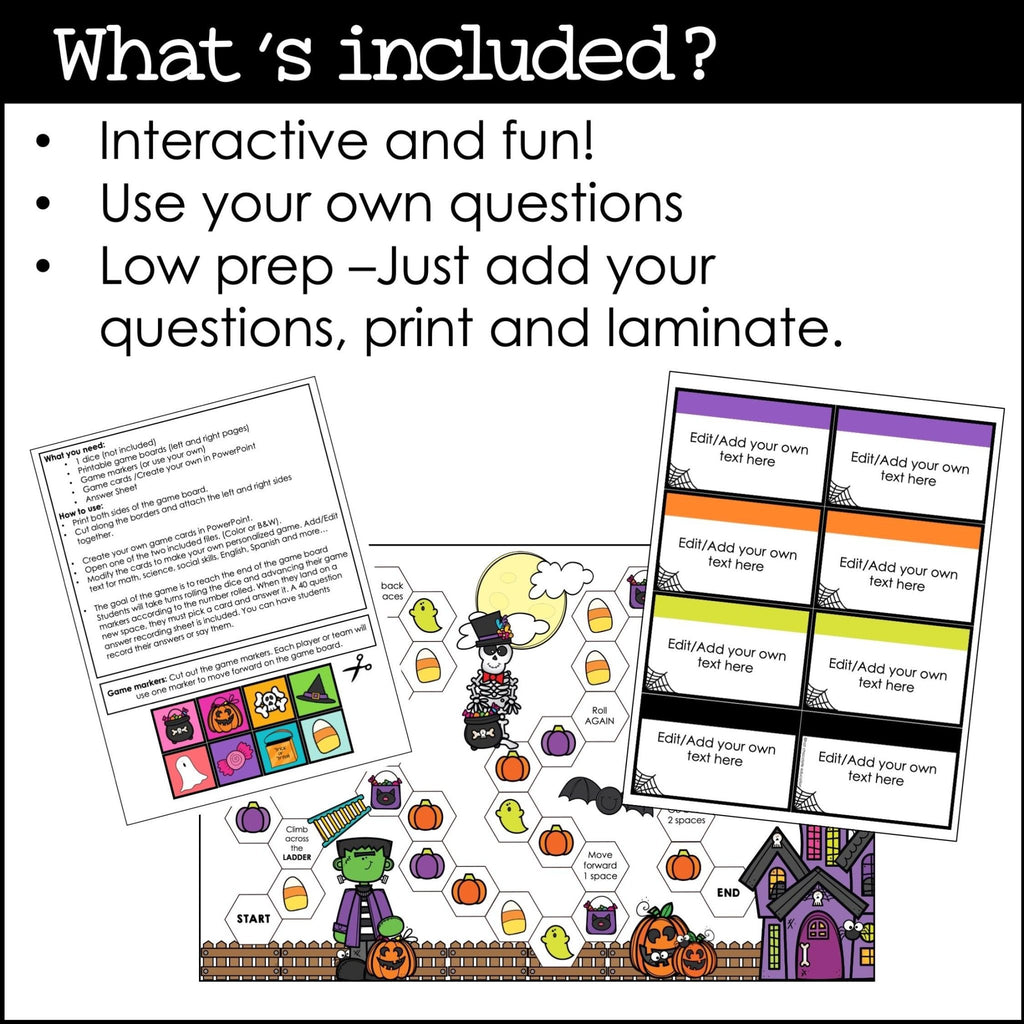 Editable Halloween Game Board | Create editable game cards for ANY subject - Hot Chocolate Teachables