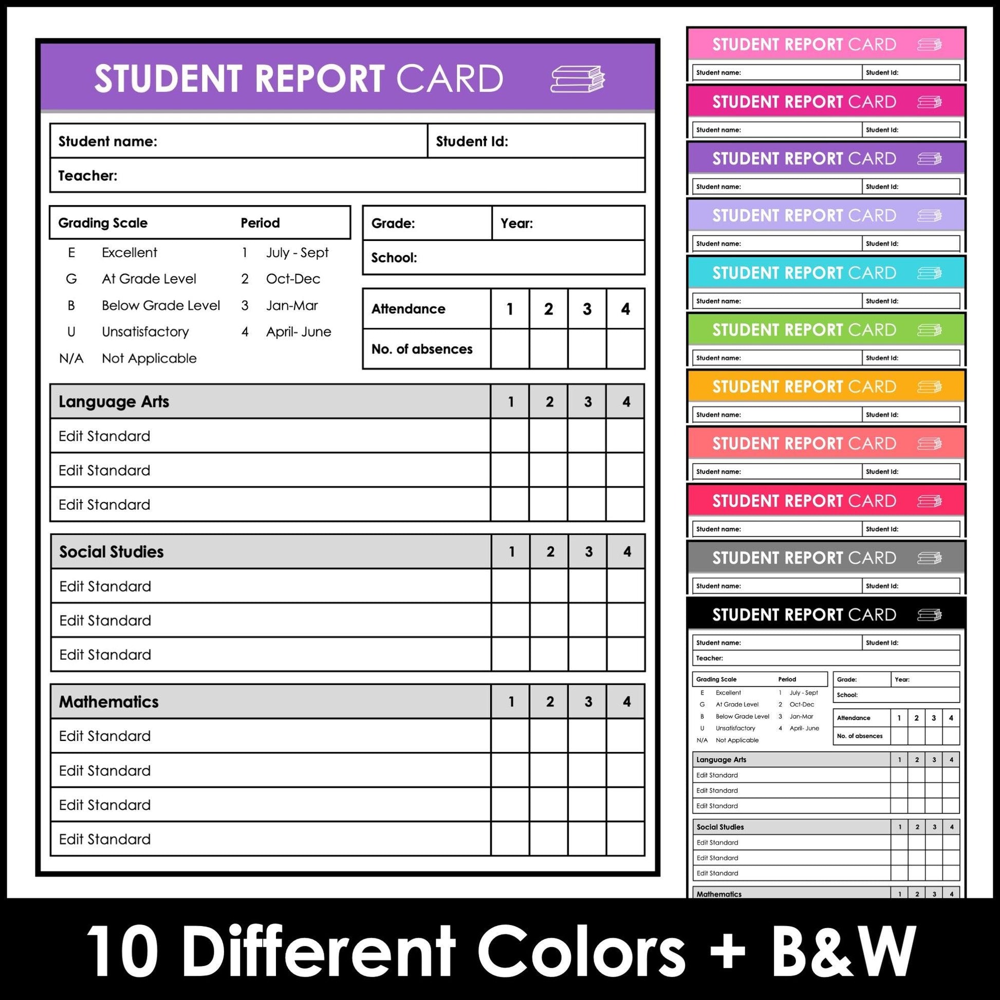 report card grades 1 2 3 4 Editable Report Card Templates - For ANY Grade & Subjects