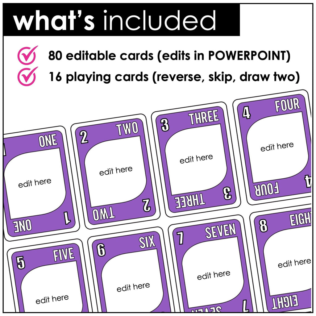 Editable UNO "Style" Card Game Template - for ANY SUBJECT | Edit in PowerPoint - Hot Chocolate Teachables