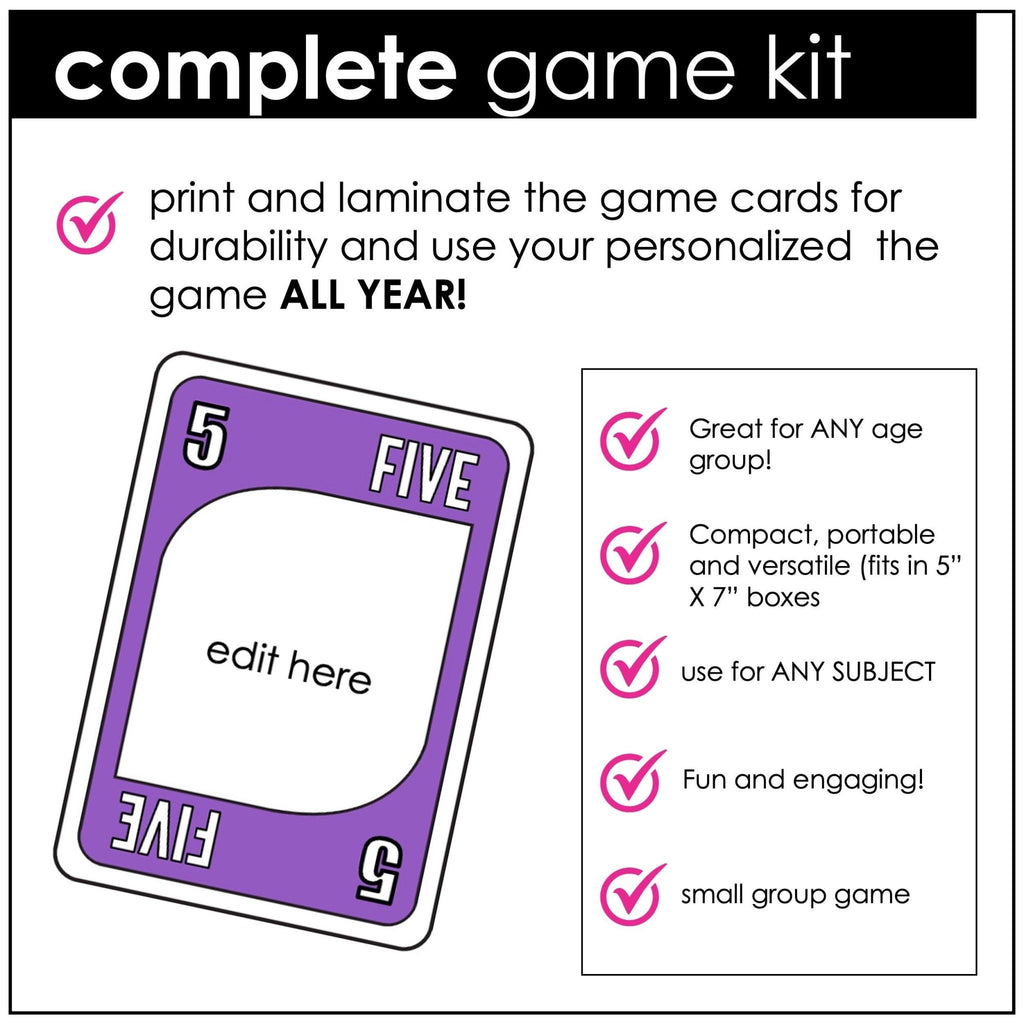 Editable UNO "Style" Card Game Template - for ANY SUBJECT | Edit in PowerPoint - Hot Chocolate Teachables