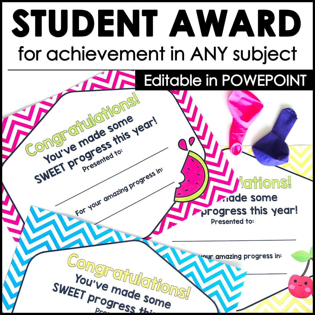 End of the Year Student Award Certificate for ALL Subjects - Editable Template - Hot Chocolate Teachables