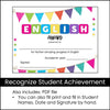 End of Year English Award Certificate - Editable Name and Date Fields - Hot Chocolate Teachables