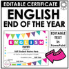 End of Year English Award Certificate - Editable Name and Date Fields - Hot Chocolate Teachables