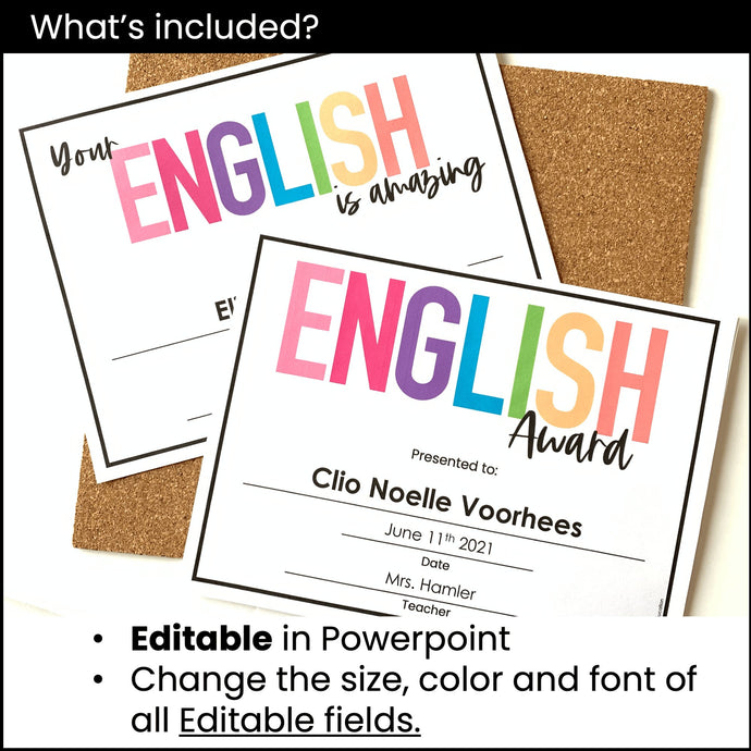 End of Year English Award Certificate Templates - Editable