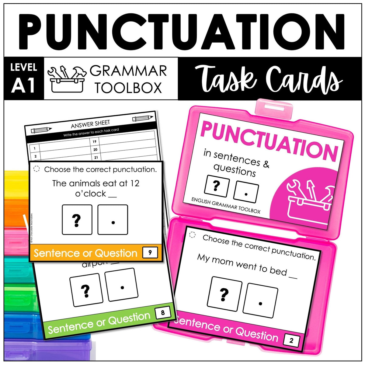 Puction Cards ESL Punctuation Task Cards - Improve Sentence Structure