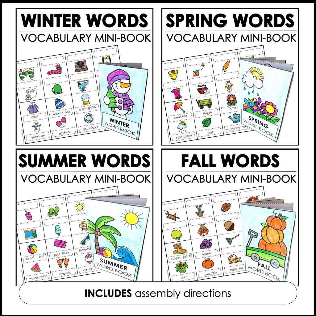 ESL Basic Vocabulary Mini-Books | Seasons, Food, House, Verbs, School, Routine - Hot Chocolate Teachables
