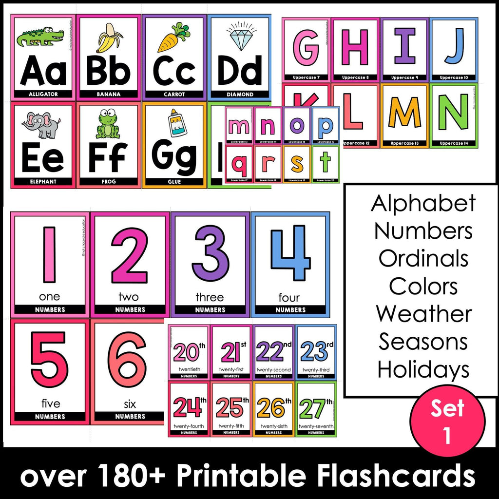 ESL Beginner Flashcards - Alphabet - Numbers to Thirty , Ordinal Numbers - Hot Chocolate Teachables