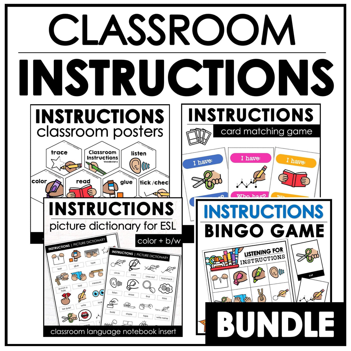 Esl Instructions.pdf ESL Classroom Instructions Vocabulary Bundle Posters + Games