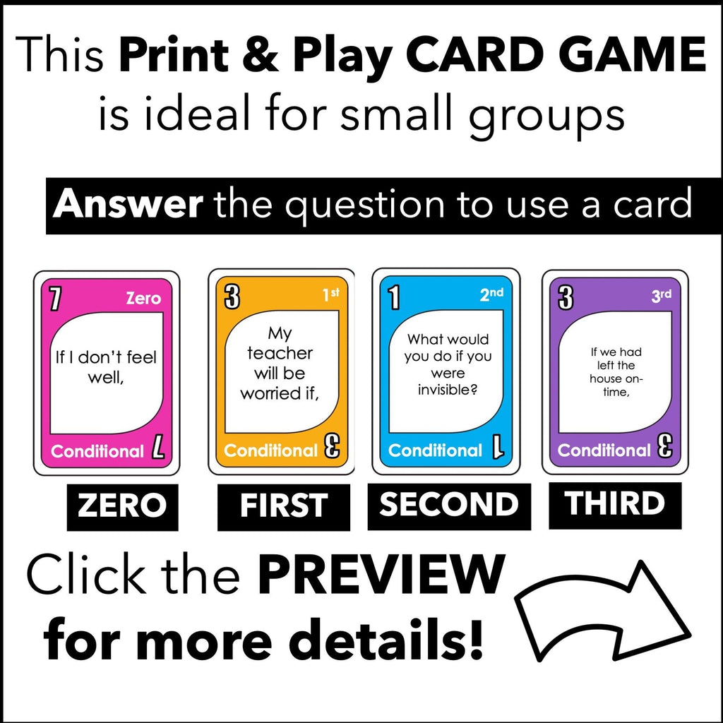 ESL Conditional Tenses Conversation Card Game - Zero, 1st, 2nd, 3rd - Hot Chocolate Teachables
