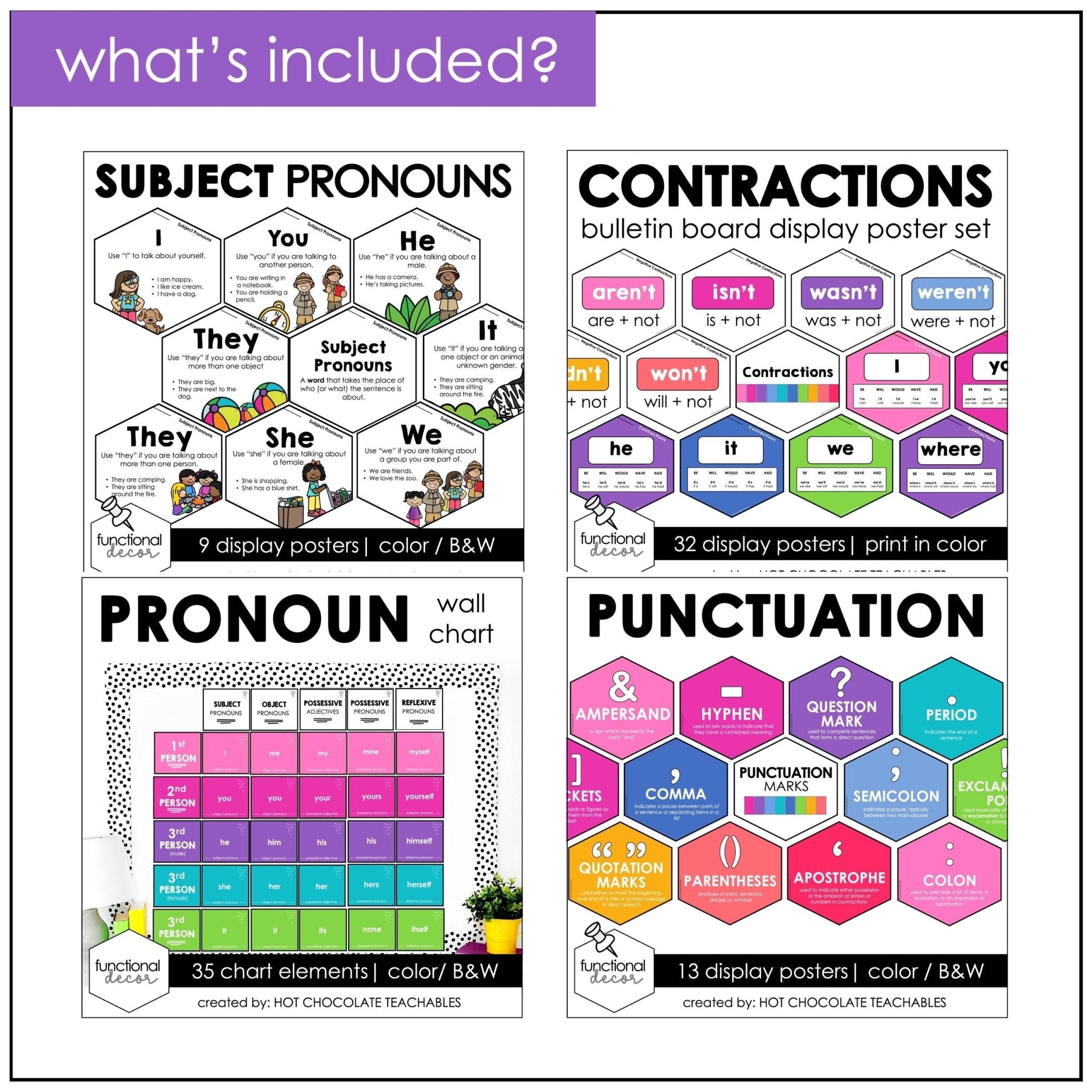 Contractions Poster.pdf ESL Grammar Posters: Contraction, Pronoun & Punctuation – Hot Chocolate ...