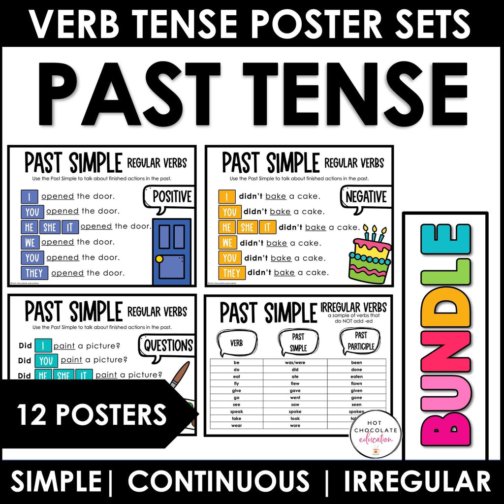 ESL Grammar Posters: Past Tenses - Regular & Irregular , Past Continuous - Hot Chocolate Teachables
