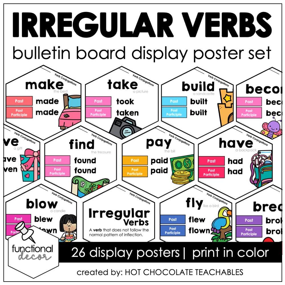 Irregular Verbs Esl Grammar Poster English Anchor Chart Verb Tenses