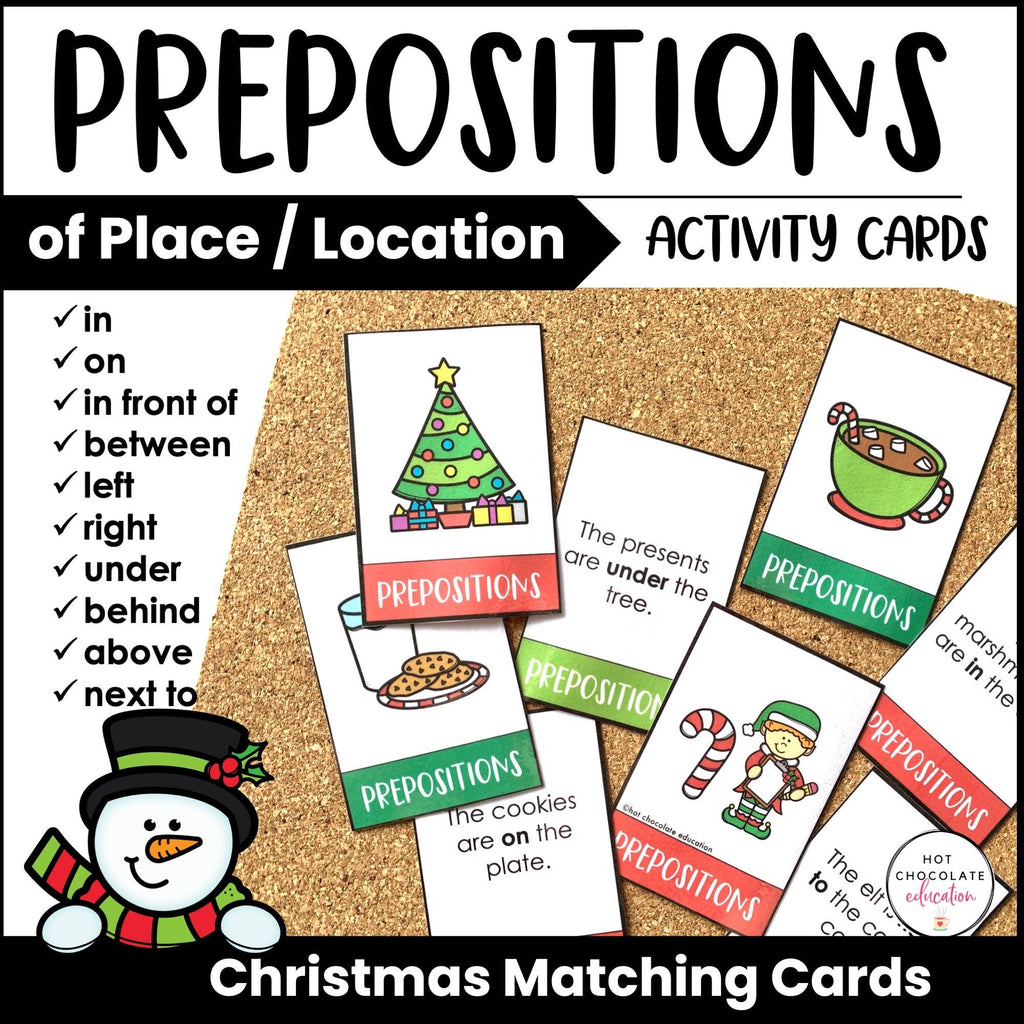 ESL Prepositions of Place and Location Card Match - Christmas Edition - Hot Chocolate Teachables