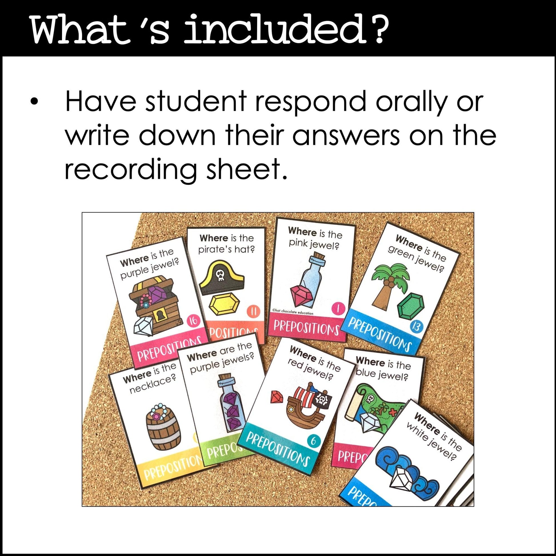 ESL Prepositions of Place Task Card Activity - Pirate Themed - Hot Chocolate Teachables