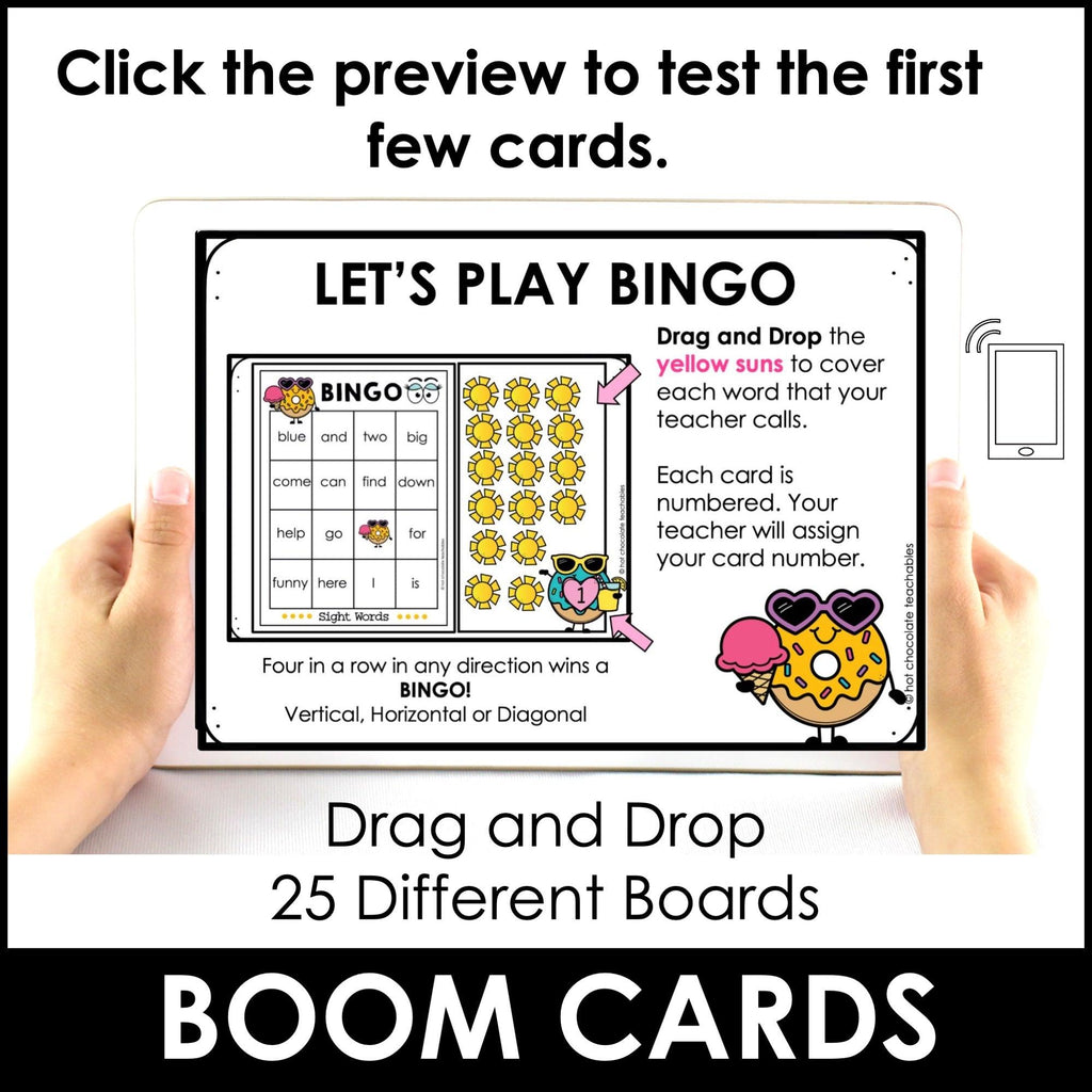 ESL: Sight Word Bingo Game | Reading Fluency in Pre-K & Kindergarten -Donuts - Hot Chocolate Teachables
