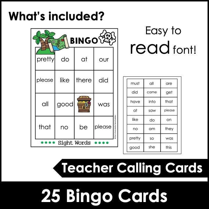 ESL : Sight Words Bingo Game | Reading Practice in Pre-K & Kindergarten -Pirates - Hot Chocolate Teachables
