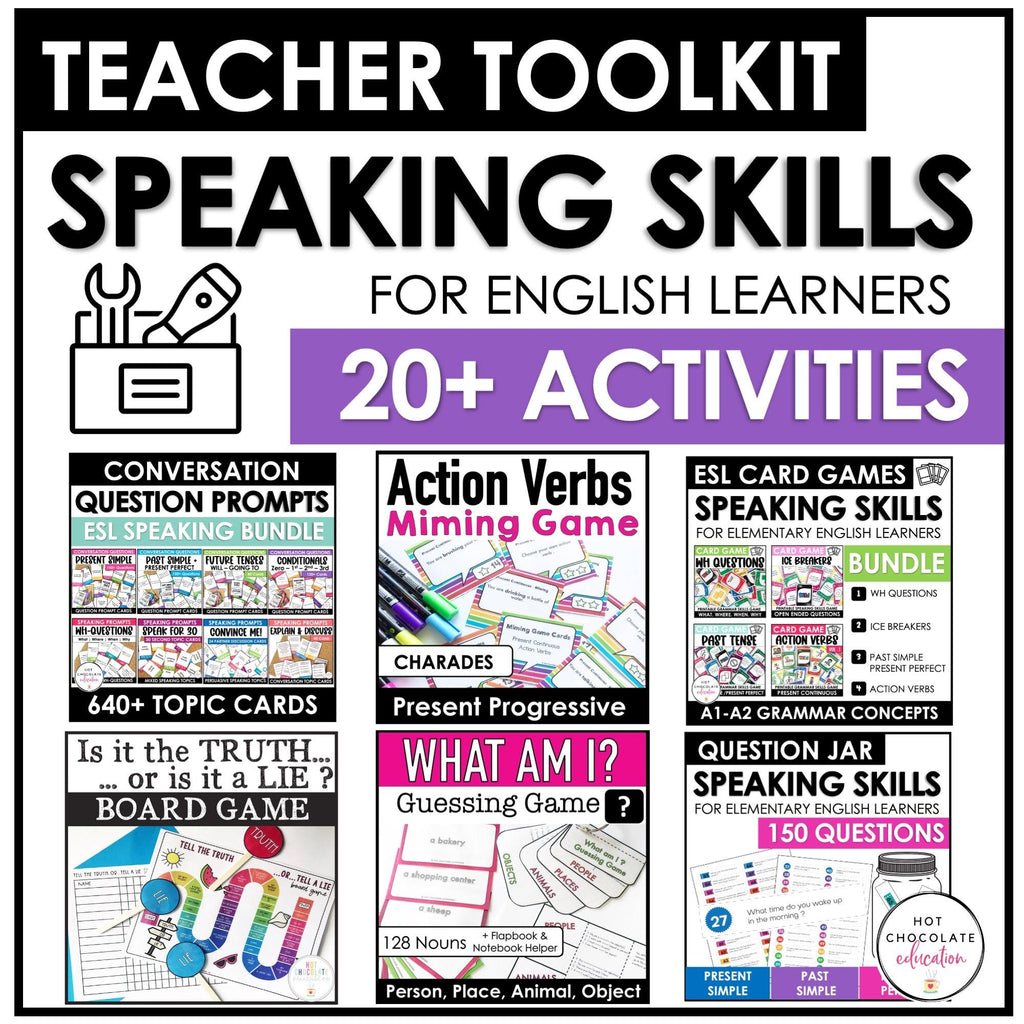 ESL Speaking Skills Starter Kit | English Games, Activities & Question Cards - Hot Chocolate Teachables