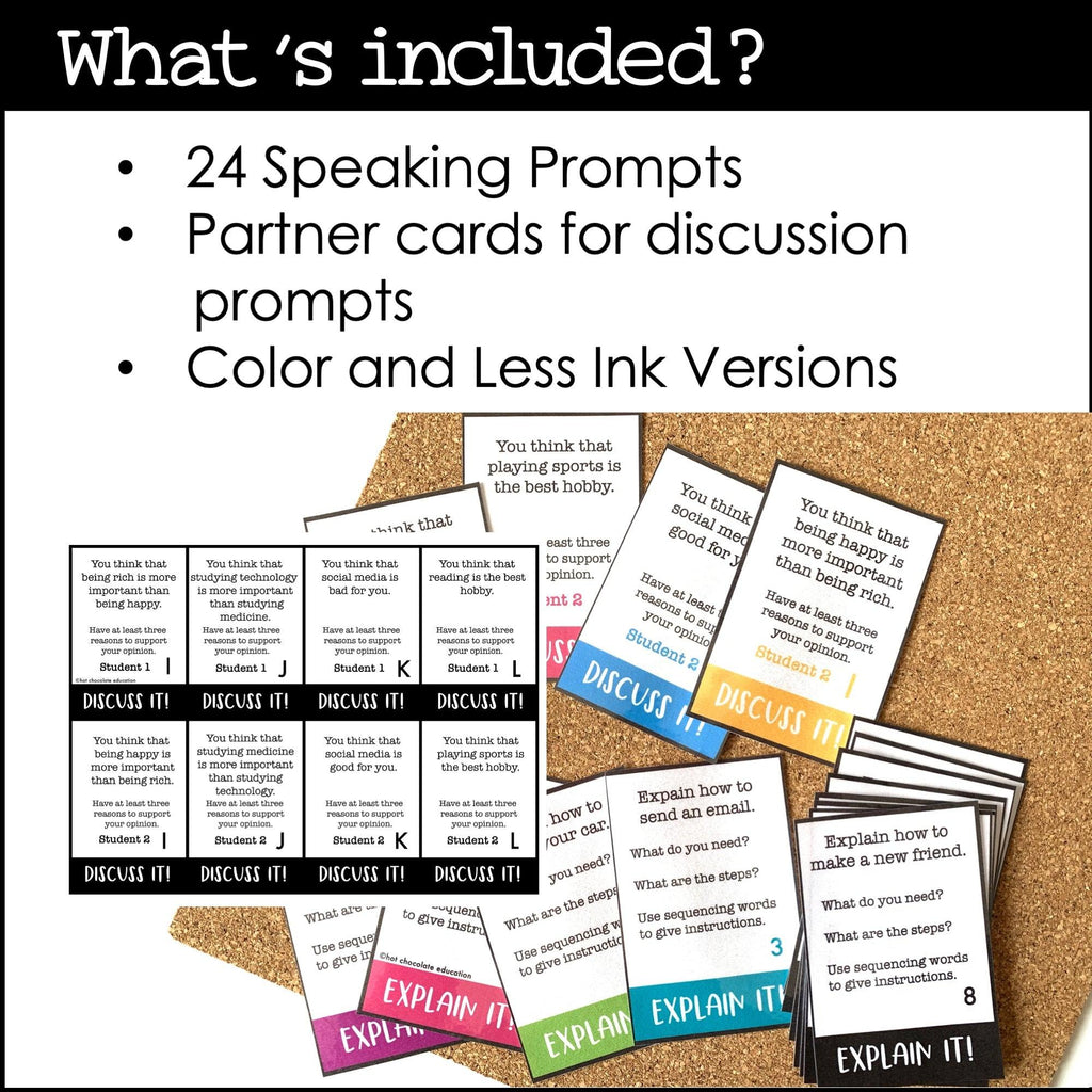 ESL Speaking Topic Prompts - Discussion Activity Cards - Explain & Discuss - Hot Chocolate Teachables