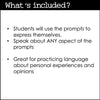 ESL Speaking Topic Prompts - Speak for 30 Seconds Discussion Cards - Hot Chocolate Teachables
