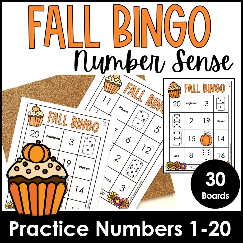 Fall / Autumn Number Bingo 1-20 | Number Sense | Digital and Print BUNDLE - Hot Chocolate Teachables