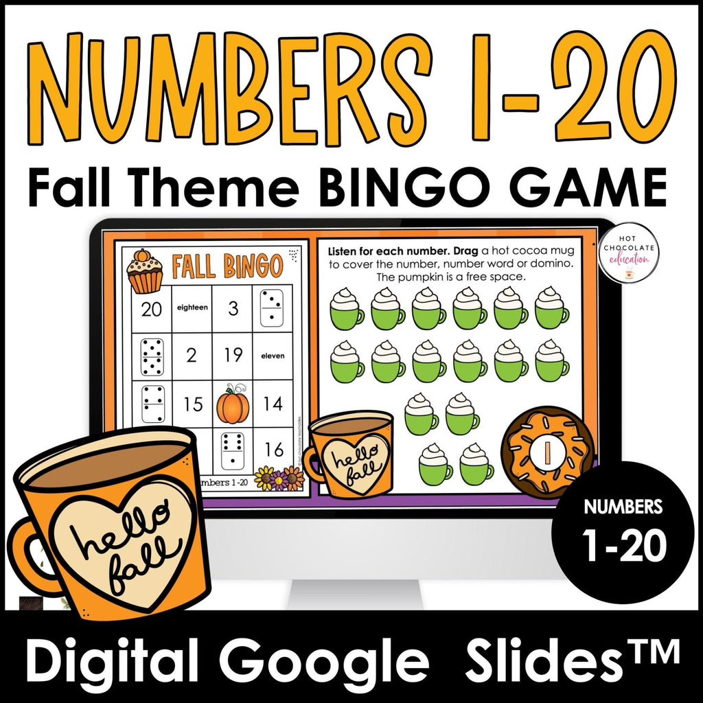 Fall / Autumn Number Bingo 1-20 | Number Sense | Digital and Print BUNDLE - Hot Chocolate Teachables