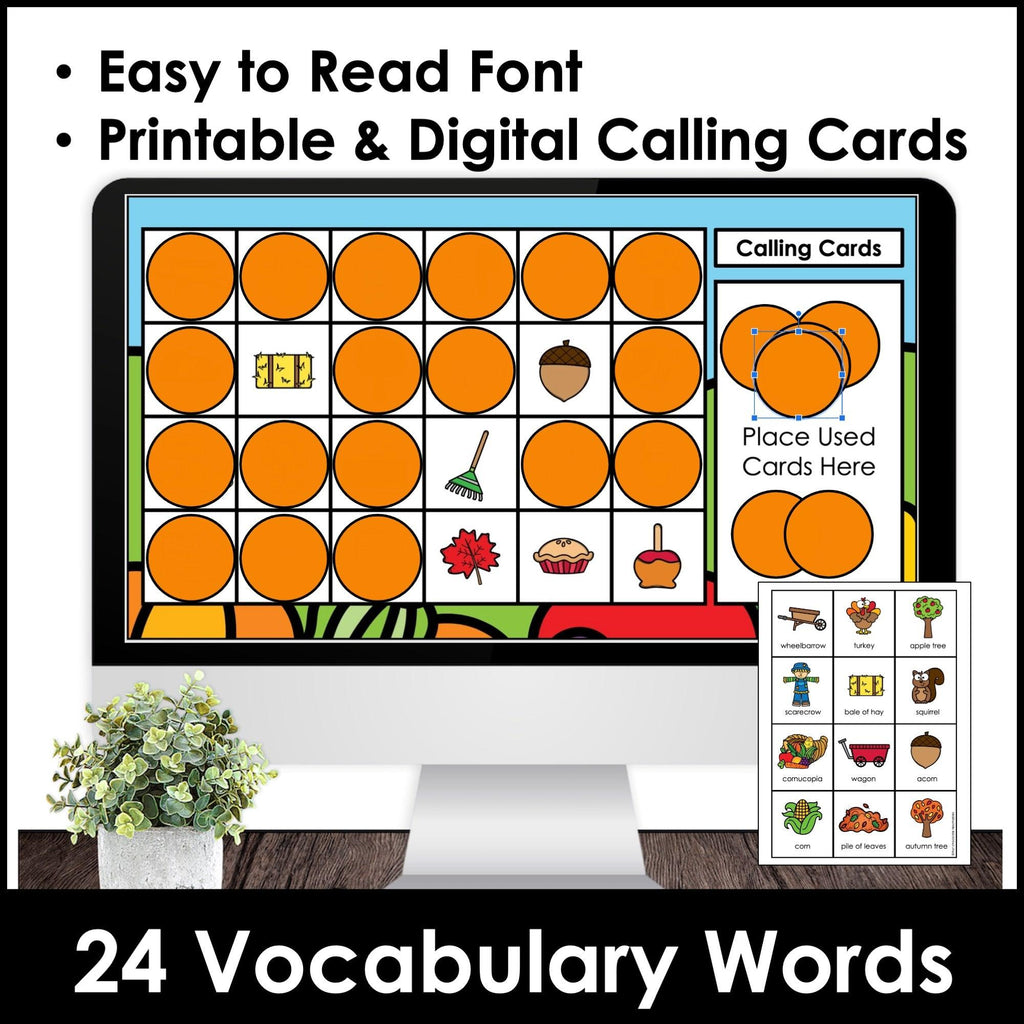 Fall Theme Vocabulary Bingo Game - Print & Digital BUNDLE - Hot Chocolate Teachables