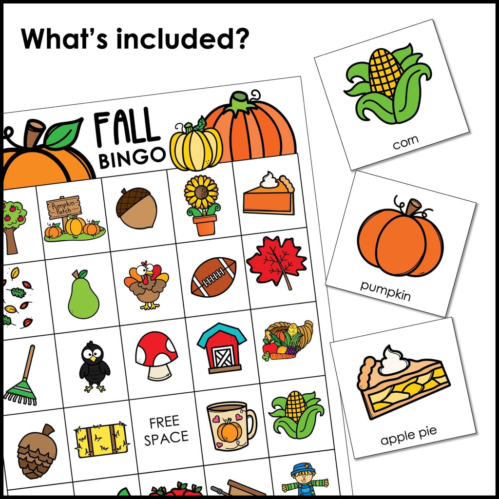 Fall Vocabulary Bingo - Autumn Game - Fall Classroom Party Game - Hot Chocolate Teachables
