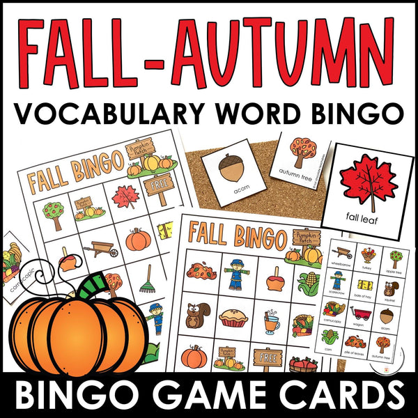 Fall Vocabulary Bingo Game | Autumn Words - Activity for Young Learners - Hot Chocolate Teachables