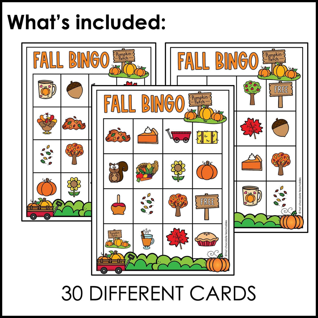 Fall Vocabulary Bingo Game | Autumn Words - Activity for Young Learners - Hot Chocolate Teachables