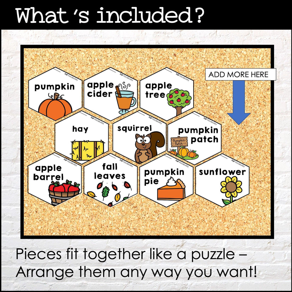 Fall Vocabulary Posters | Autumn Word Wall | Classroom Bulletin Board for ESL - Hot Chocolate Teachables