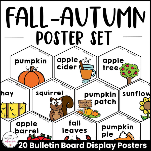 Fall Vocabulary Posters | Autumn Word Wall | Classroom Bulletin Board for ESL - Hot Chocolate Teachables