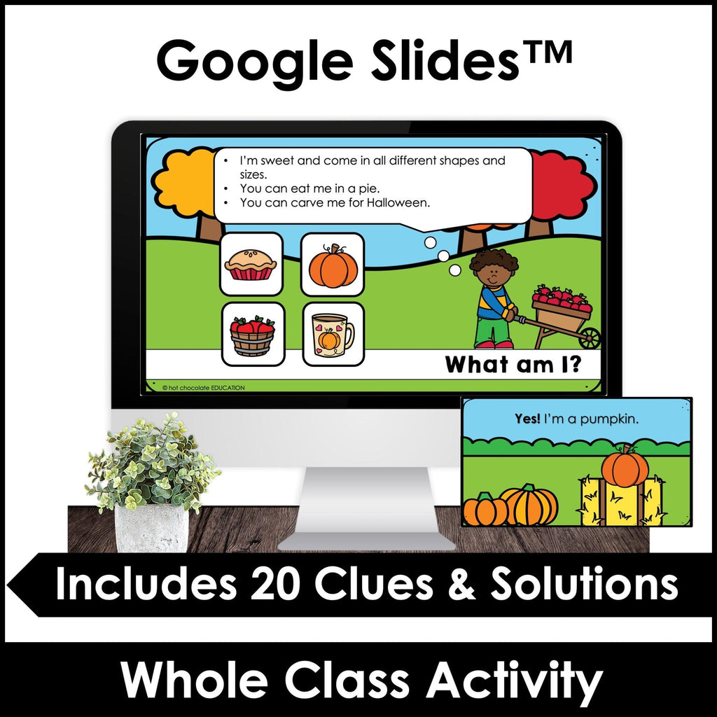 Fall Vocabulary - What am I? Guessing Game | Digital Google Slides™ ready - Hot Chocolate Teachables