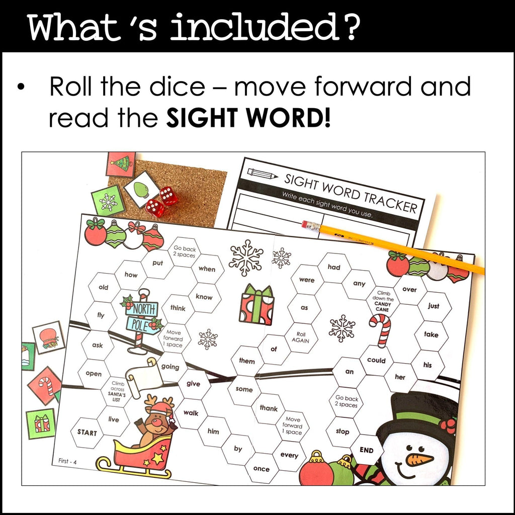 FIRST GRADE Sight Word Board Games for CHRISTMAS - Dolch Aligned Words - Hot Chocolate Teachables