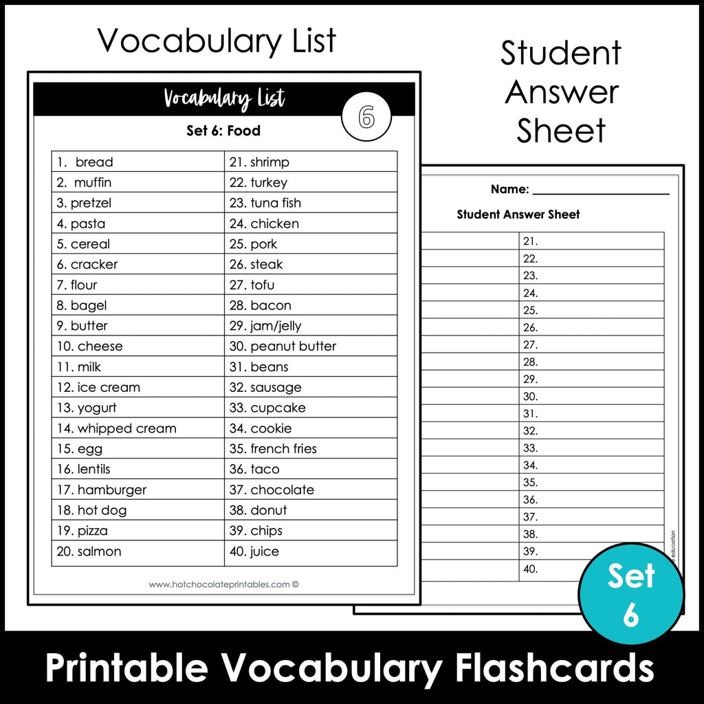 Food Group Vocabulary Flashcards | ESL Task Cards - Meat, Dairy, Protein - Hot Chocolate Teachables