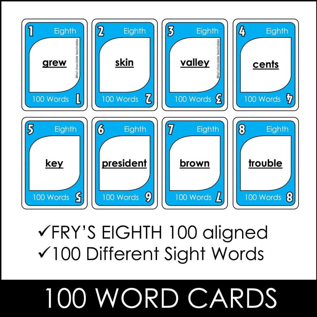 Fry's Sight Words Card Game - Eighth Hundred Words - Plays like UNO - Hot Chocolate Teachables