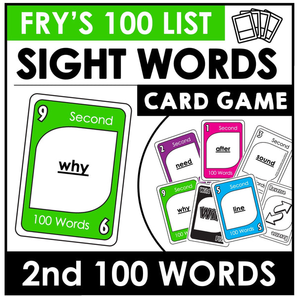 Fry's Sight Words Card Game - Second 100 Words for 2nd Grade - Plays like UNO - Hot Chocolate Teachables