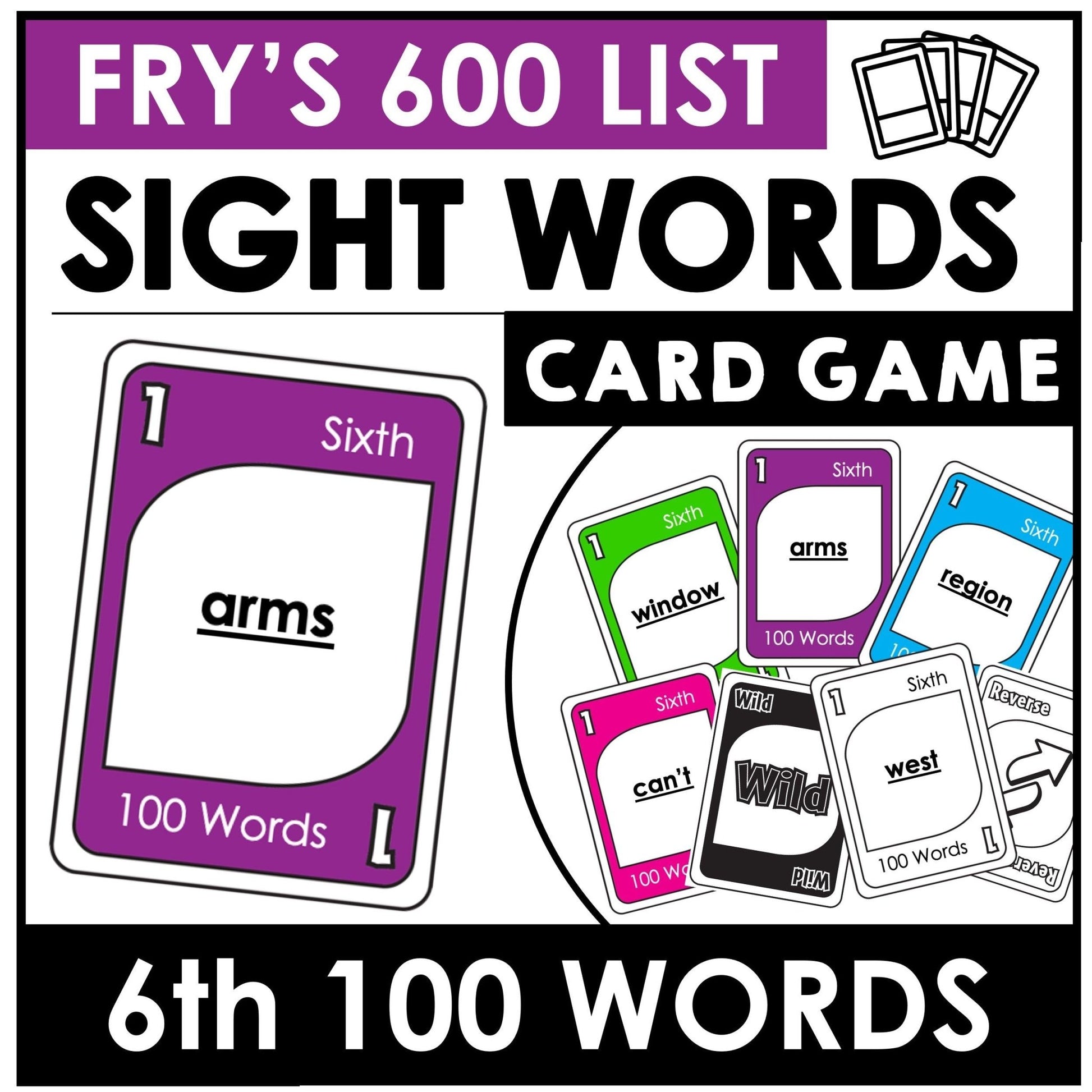 Fry's Sight Words Card Game - Sixth Hundred Words - Plays like UNO - Hot Chocolate Teachables