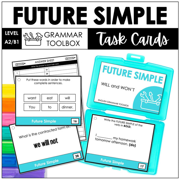 Future Simple Task Cards | Will & Won't | Grammar Practice Activity - Hot Chocolate Teachables