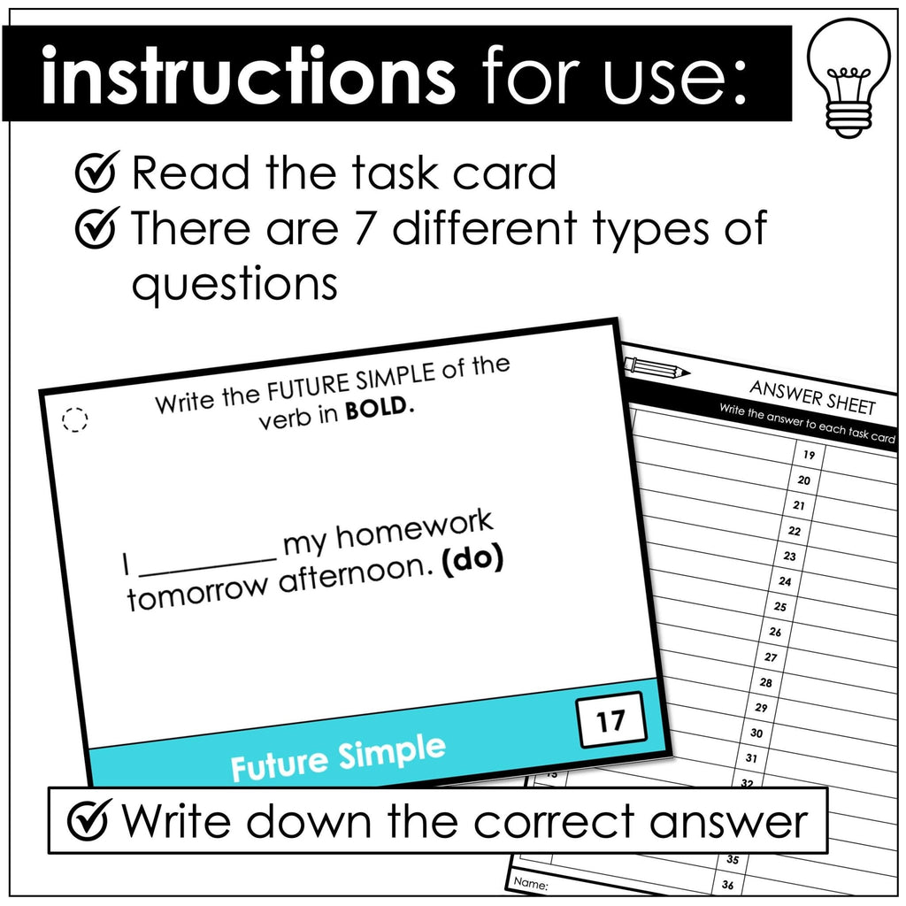 Simple Task Cards Future Simple Task Cards - Grammar Practice Activity – Hot Chocolate ...