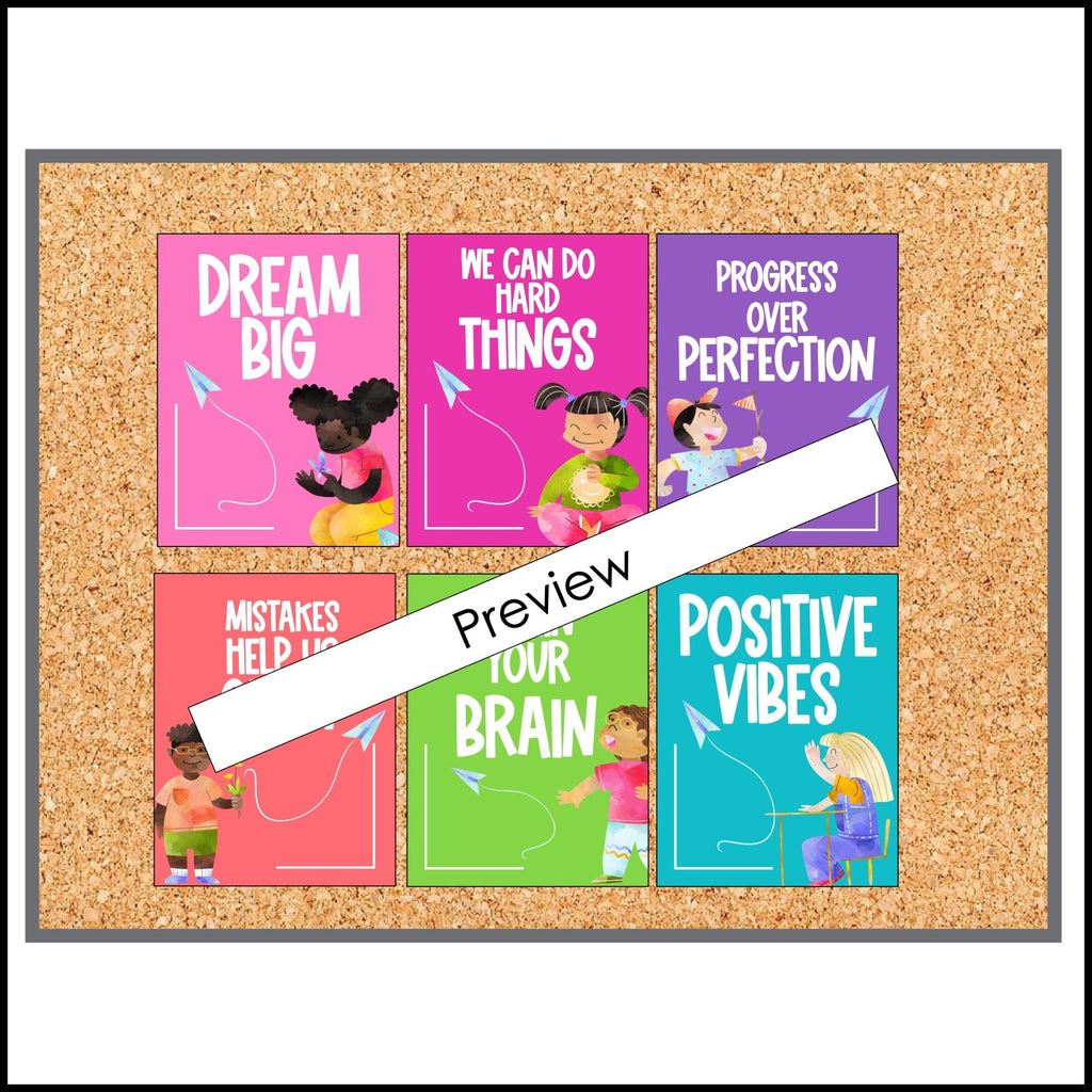 Growth Mindset Posters: Classroom Decor Quotes - Watercolor Rainbow Kids - Hot Chocolate Teachables