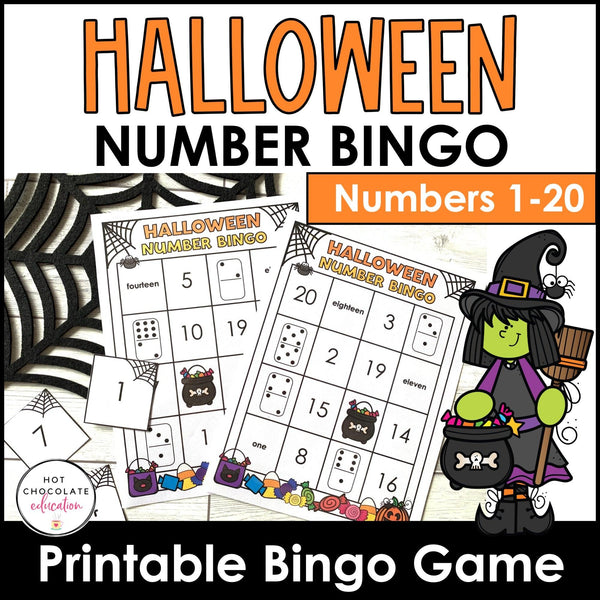 Halloween Bingo Game : Numbers 1 to 20 - Hot Chocolate Teachables